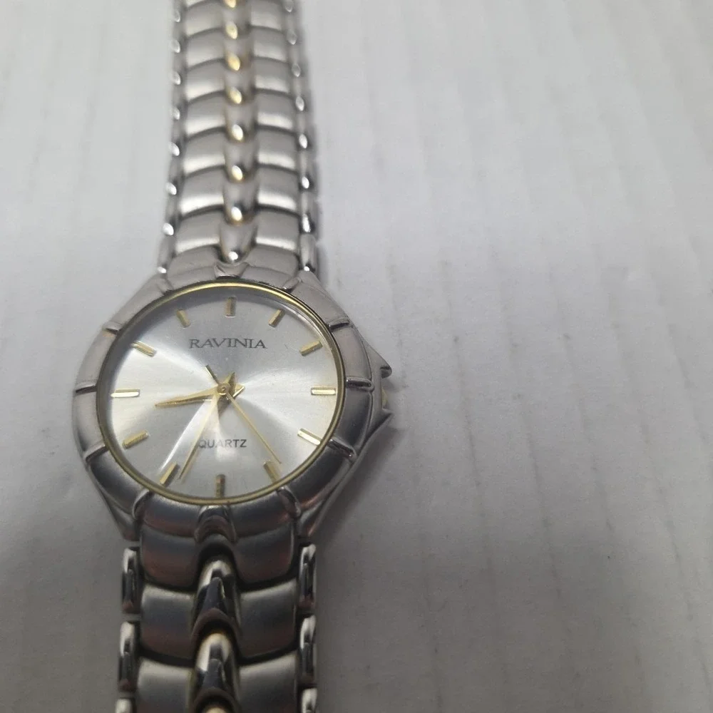 Ravina Men's Fashion Quartz Watch Round Silver Tone Gold Indices Matte Band READ